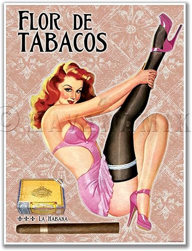 Póster de flor de tabacos con diseño de puros cubanos estilo vintage Pinup Girl, mide 24 pulgadas de alto x 18 pulgadas de ancho (24.016 in de alto