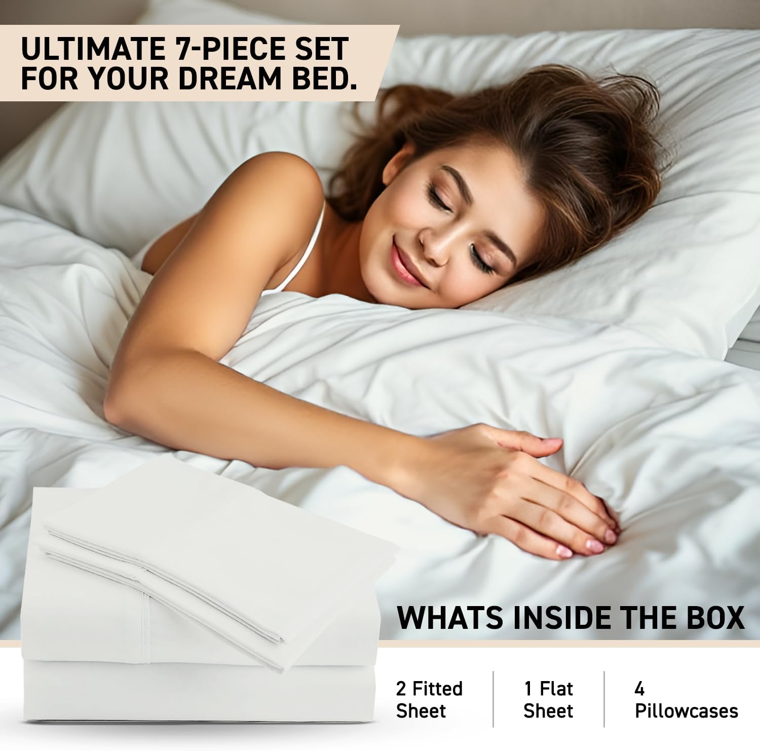 100% Egyptian Cotton Split King Sheet Set - 1000 Thread Count 7PC Cotton Sheets for Adjustable Bed, Silky Soft, Cooling Luxury Hotel Sheets - Fits Upto 16” Deep Pocket - White - Image 4