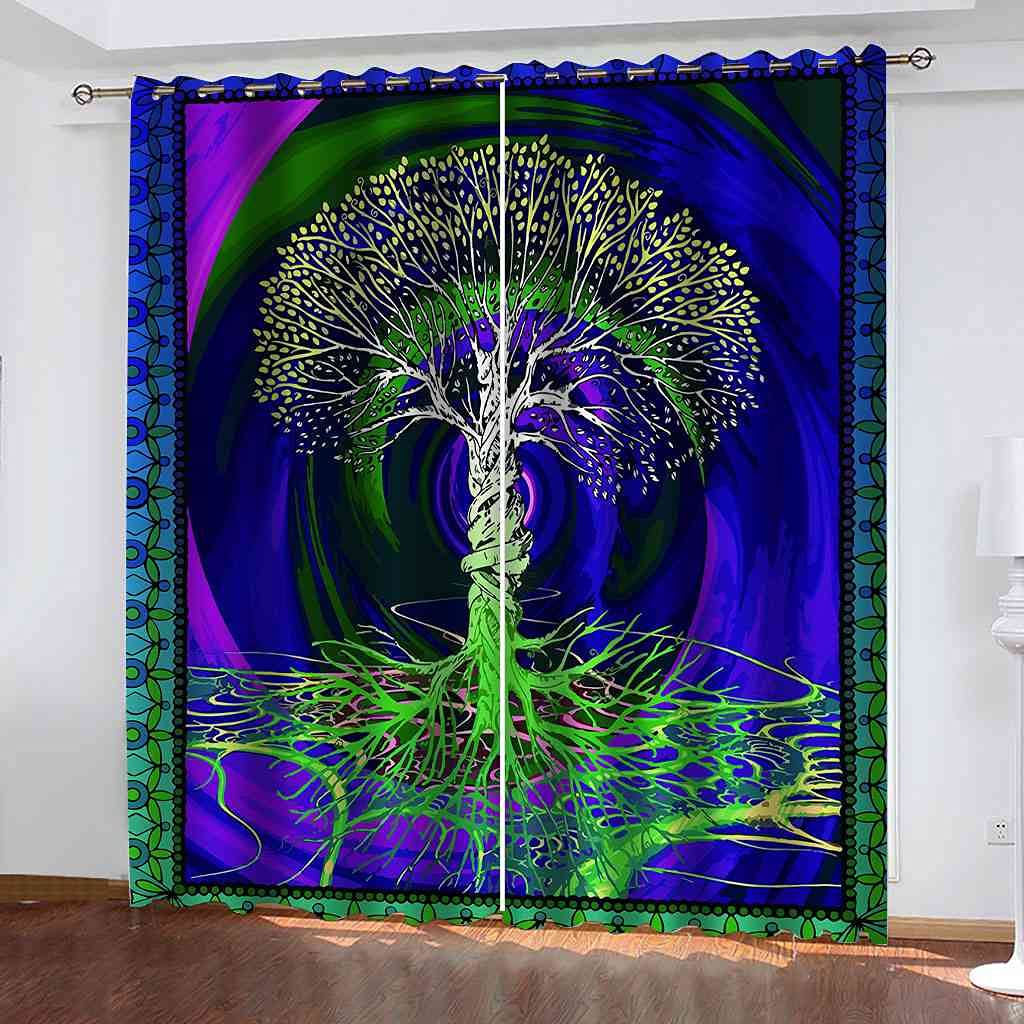 Rideau occultant à oeillets art abstrait arbre lot de 2 rideaux de fenêtre 200x160 cm