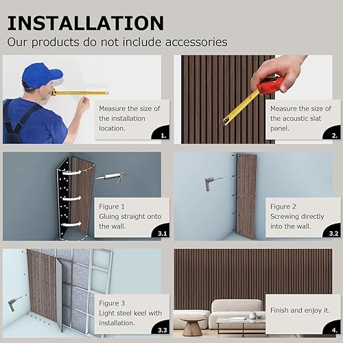 Miniatura 7 de Evenreach Panel de pared de listones de madera, paquete de 2 paneles de pared de madera acústica de 47.2 x 12.8 pulgadas para decoración de pared