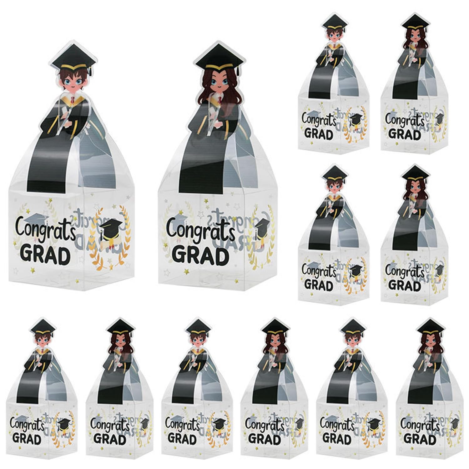 Hotcinab Ukończenie szkoły dekoracyjne pudełko na słodycze z napisem Congrats Grad pudełko na cukierki zakończenie szkoły, pudełko na prezent, czarne #1, 30 sztuk