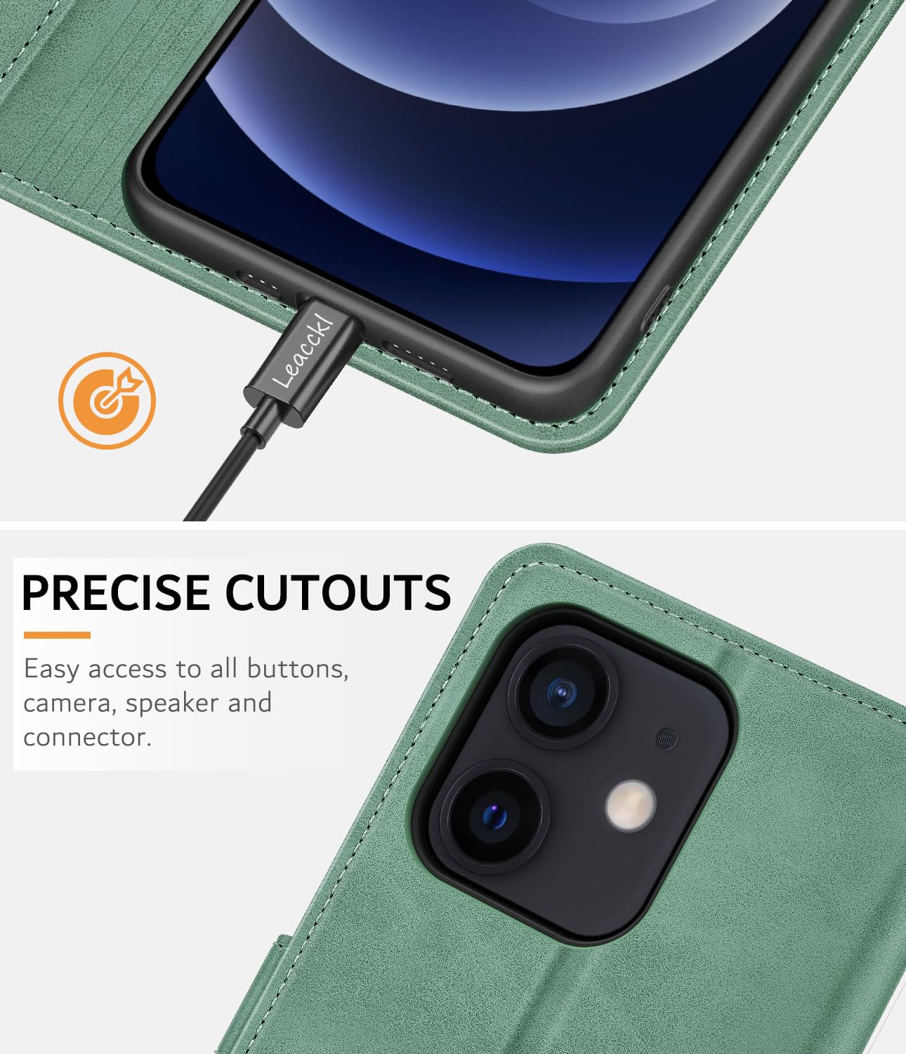 Etui do iPhone 12 / iPhone 12 Pro, Premium Ochronne Etui ze skóry PU, [Rzędy na karty] [Funkcja wsparcia] Magnetyczne zamknięcie etui do iPhone'a 12/12 Pro, zielone