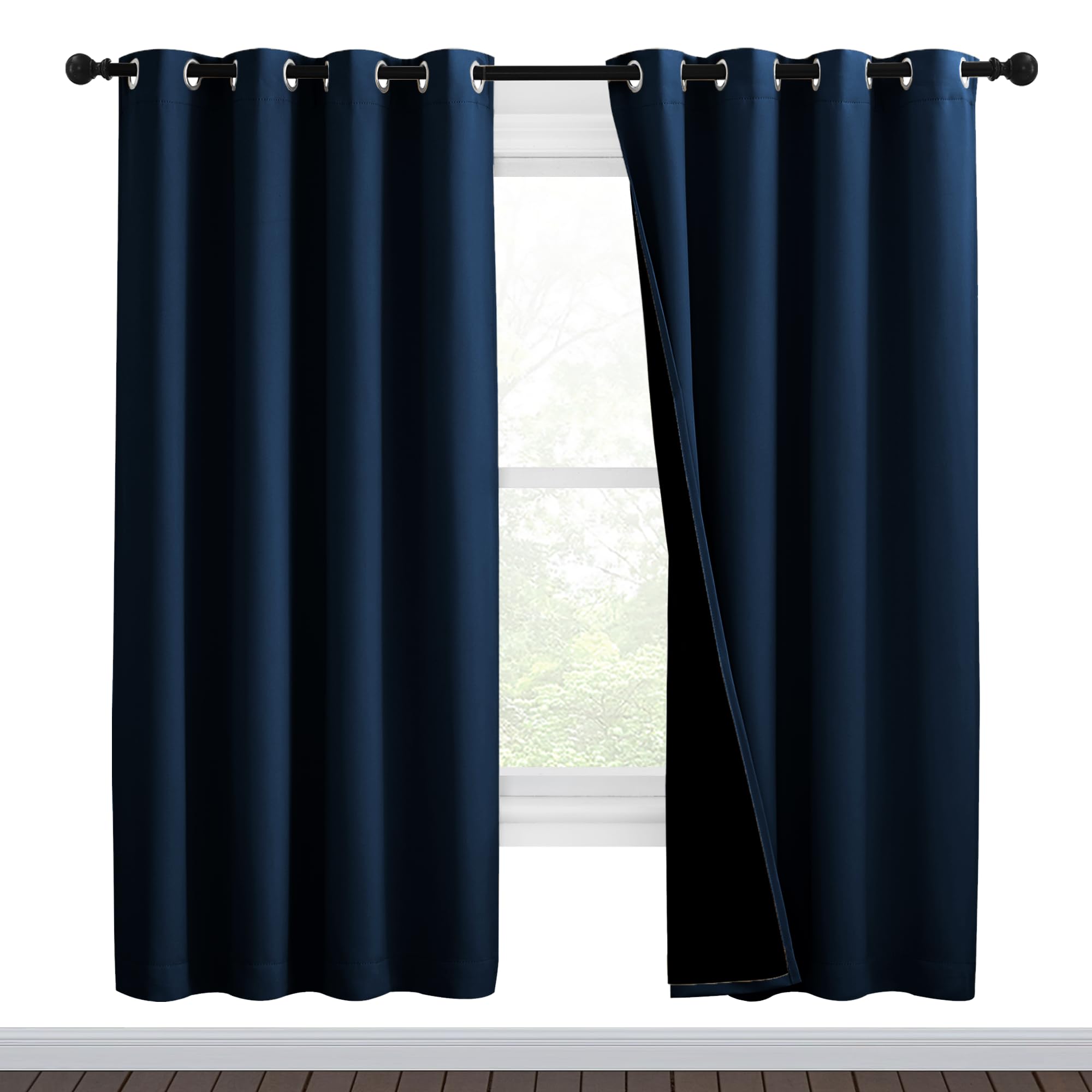 NICETOWN Moroccan Blue Full Shade Curtain Panels, Pair of Thermal Insulated &amp; Energy Efficiency Blackout Drapes for Living Room Windows, Lined Silky Performance Window Dressing (46" Wide x 72" Long)