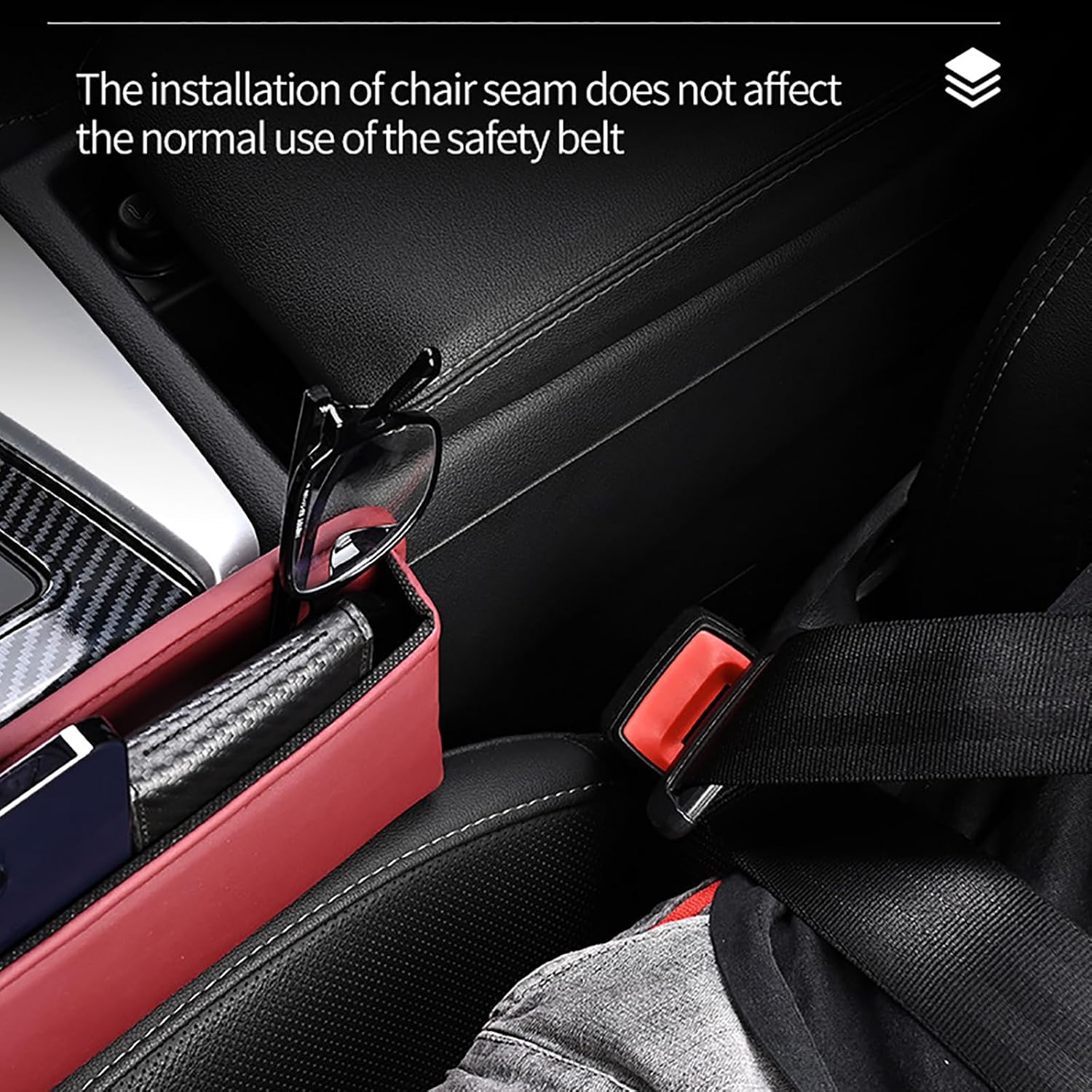2025 Car Leather Cup Holder Gap Bag, Seat Gap Storage Box, Adjustable Car Seat Storage Box, Car Seat Gap Organizerwith Cup Holder, for Glasses Phones Keys and Cards (Driver Side Black)