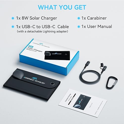 Miniatura 6 de Ecosonique - Cargadores solares portátiles de 8 W, 5 V, USB-C, paneles solares plegables de emergencia para camping, senderismo, mochilero, para