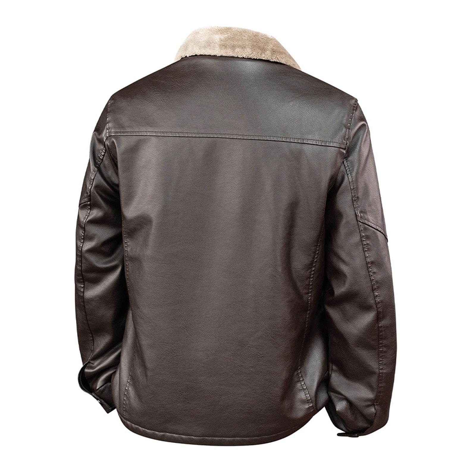 Générique Giacca da uomo a mezza stagione, in similpelle marrone, con colletto a patta e pelliccia interna con zip e tasche laterali, giacca da uomo primavera per caldo e abbigliamento casual, marrone