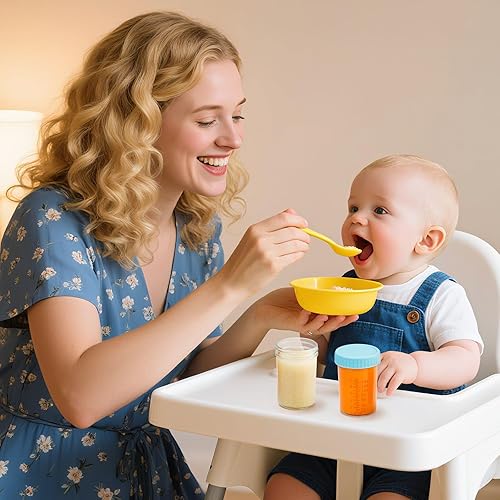 Miniatura 7 de DRKIO Paquete de 6 recipientes de vidrio para almacenamiento de alimentos para bebés, tarros de comida para bebés de 8 onzas con tapas, para
