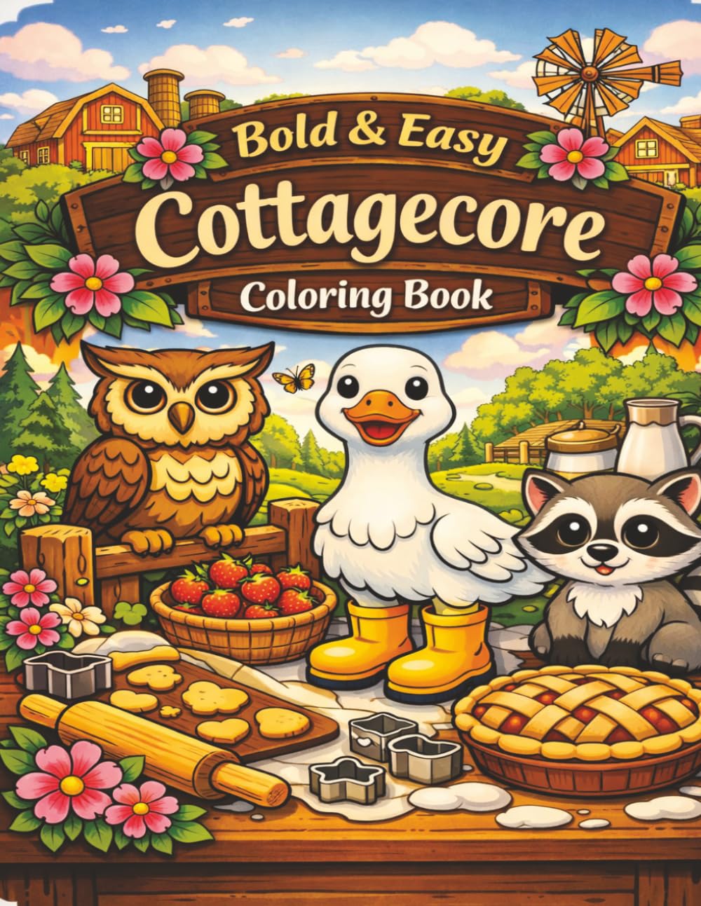 Bold & Easy Cottagecore Coloring Book: Cute, Cozy Scenes of Mushroom Cottages, Woodland Animals, Gardens and Simple Relaxing Designs for Adults and Teens