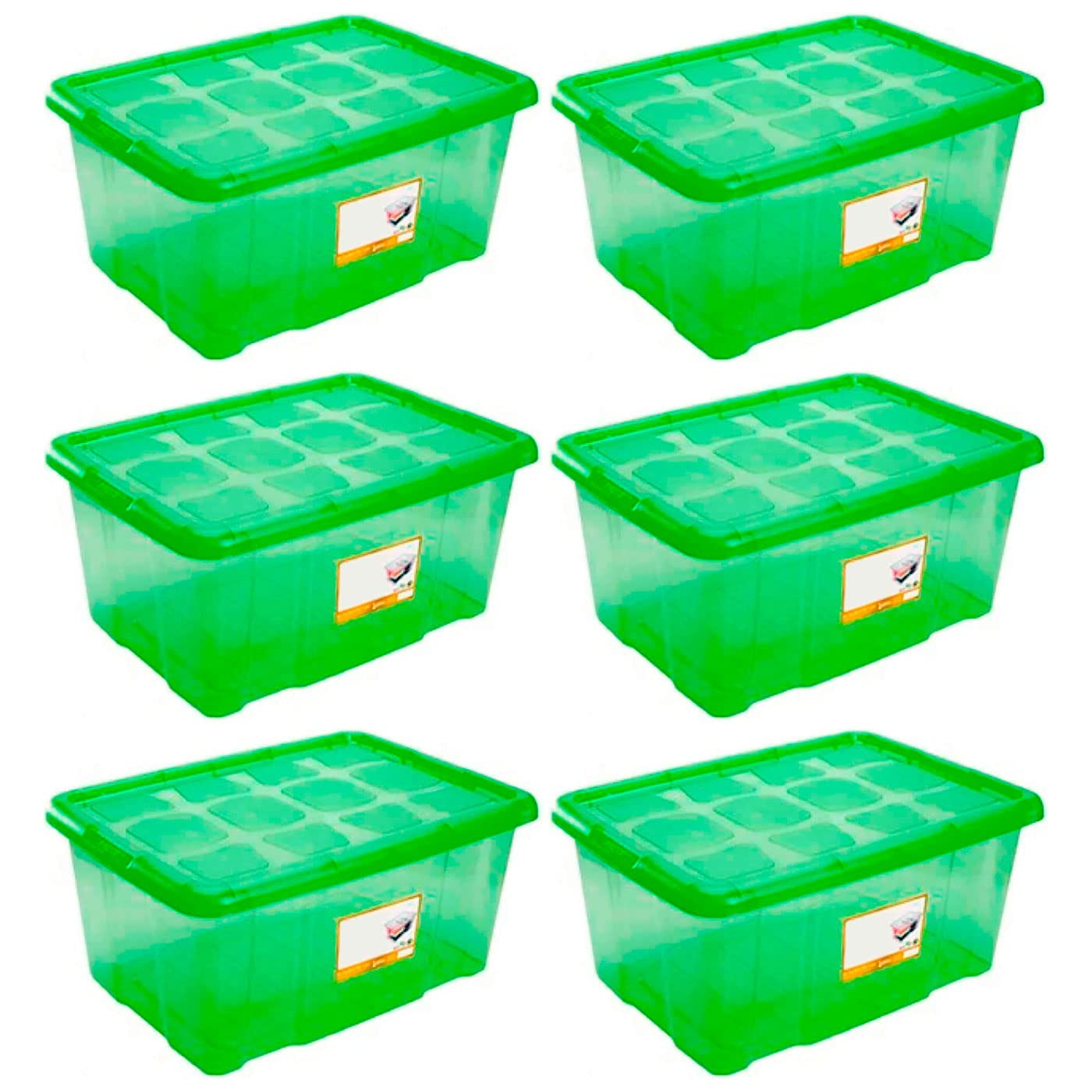 Acan Tradineur - Pack de 6 Cajas de Almacenamiento - Fabricado en plástico - Contenedor para almacenar libros, ropa, mantas - N.º 18 (Verde) - 45 x 61,5 x 29,7 cm - 60 Litros