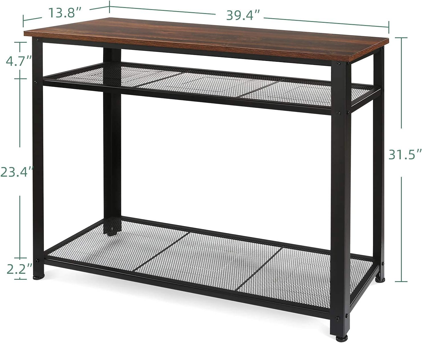 WLIVE Industrial Console Table with Storage Shelf for Entryway, 3-Tier Sofa Table Hallway Table with Metal Frame, for Living Room, Corridor, Narrow, Rustic Brown