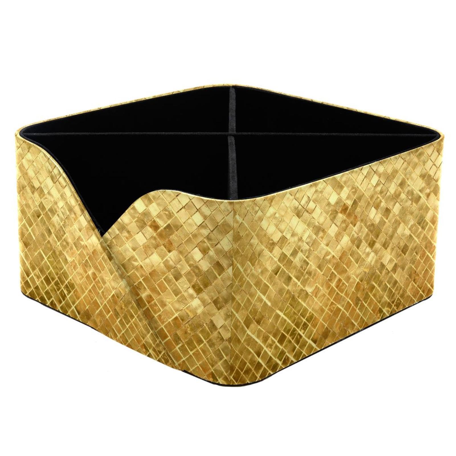 KengjuTesu Gold Glitter Background Desktop Organizer Pen Holder, Rectangular Pencil Cup for Office, Study and Makeup Stations