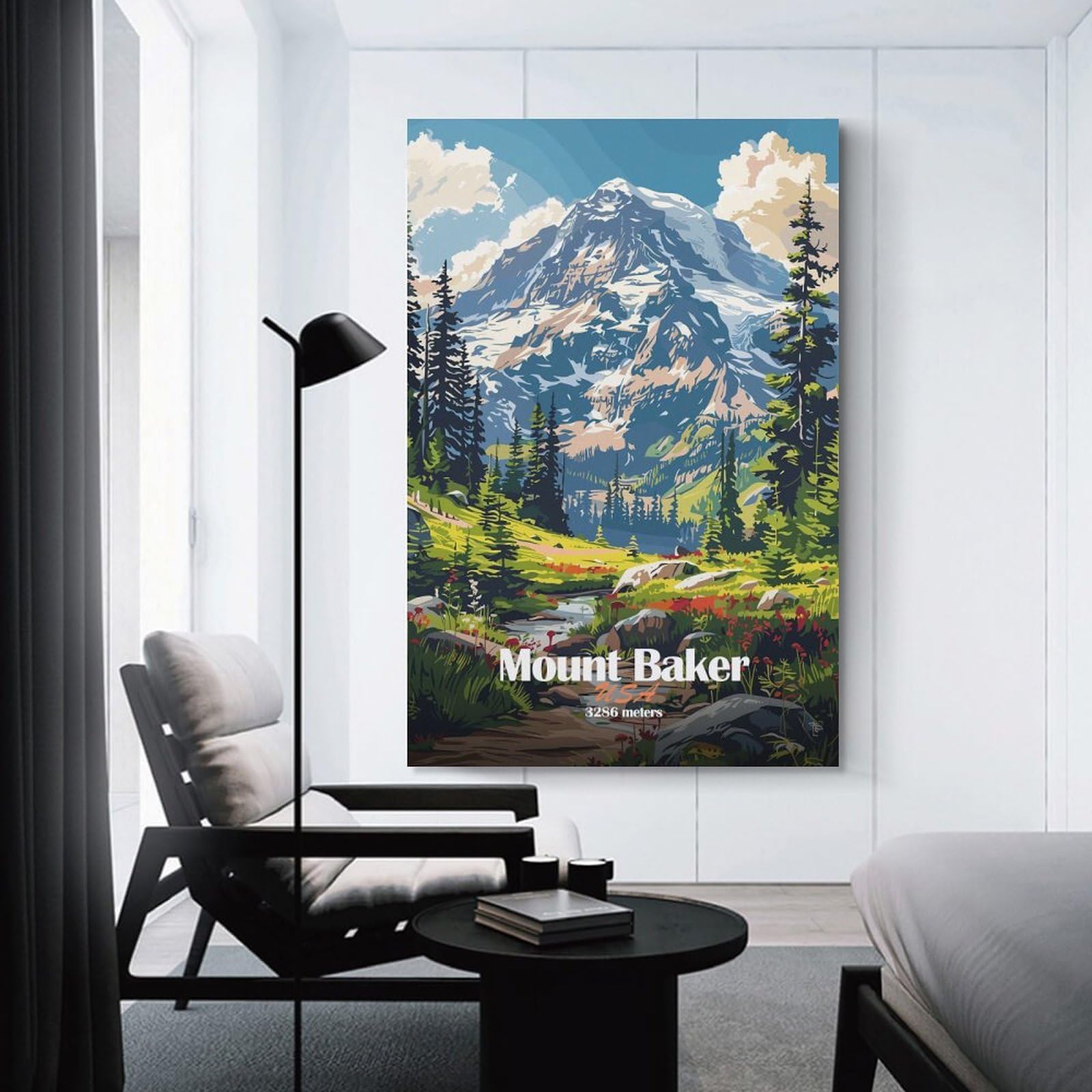 Junmoney Mount Baker USA Hanging Wall Art, 24x36inch(60x90cm), for Entryway, Lounge Links Or Small Walls, Home Artwork for First Impressions