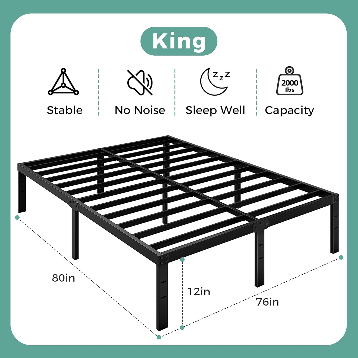 King Size Bed Frame, 14 Inch King Bed Frame with Underbed Storage, Heavy Duty Metal Platform Bed Frame No Box Spring Needed, Noise Free - Easy Assembly - Image 3