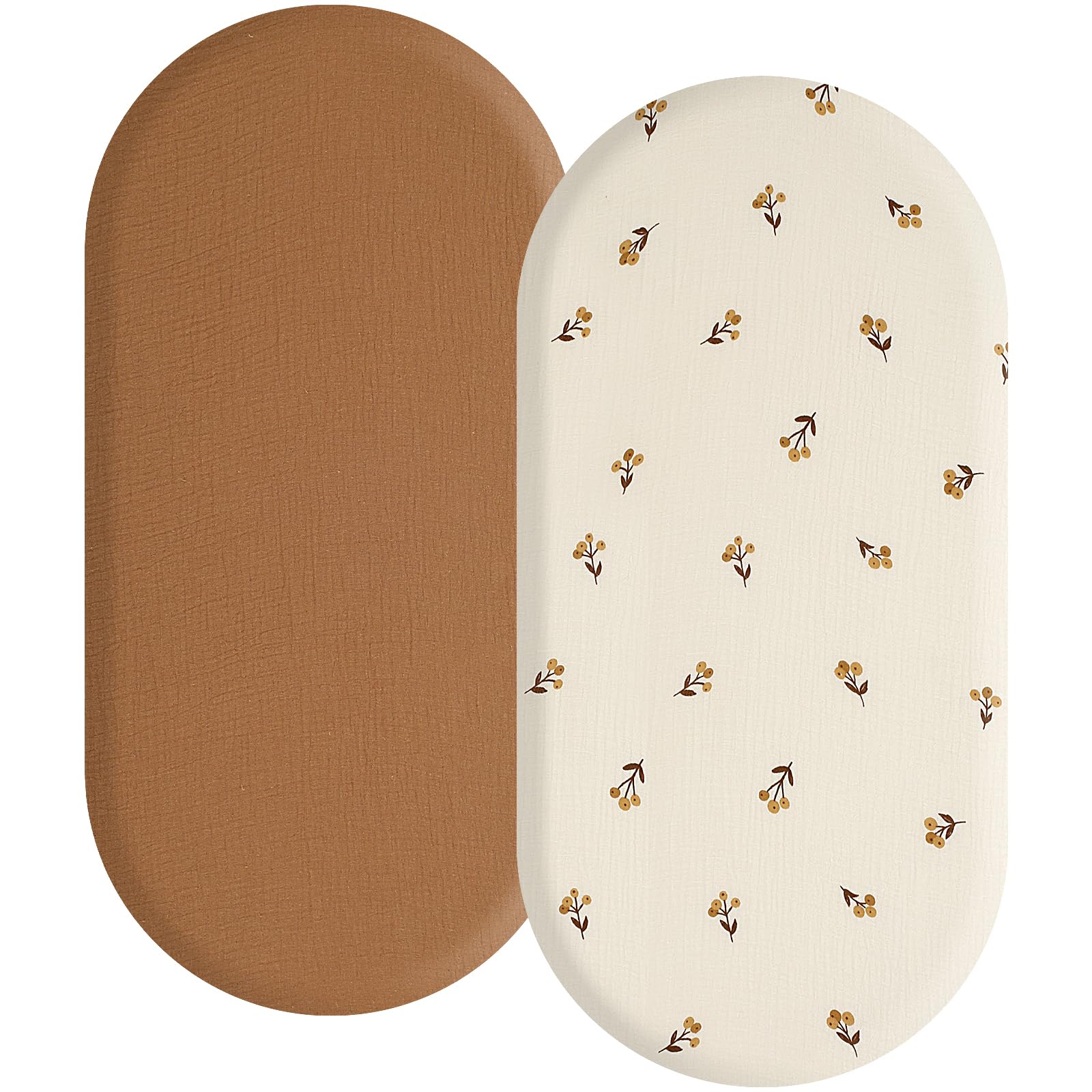 2 Pack Moses Basket Fitted Sheets, Newborn Pram Sheets Fitted, Cozy and Breathable Crib Baby Bassinet Sheets for Boy and Girl, Easy Care Soft Fitted Sheets (Brown)