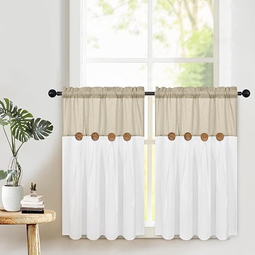 Boho Kitchen Curtains 36 Inch Length, Farmhouse Cotton Linen Tier