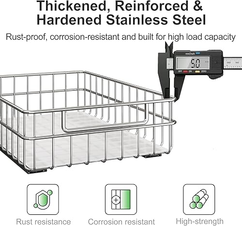 Miniatura 3 de Organizador de gabinete extraíble, paquete de 2 cajones deslizantes de acero inoxidable con toboganes silenciosos de extensión completa, contenedor