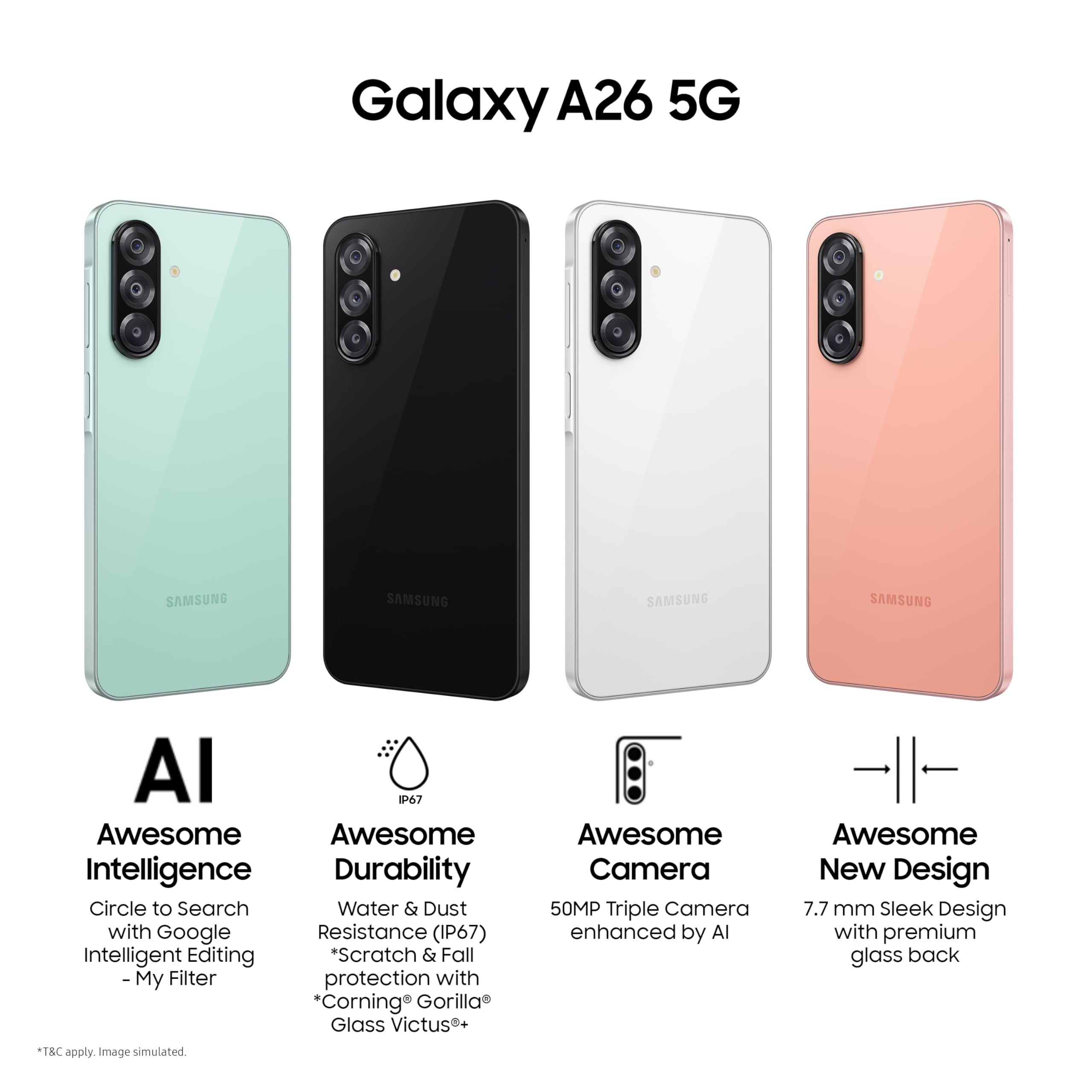 Samsung Galaxy A26 5G (Awesome Mint, 8GB, 256GB) | Niesamowita inteligencja: Circle to Search, inteligentna edycja | Niesamowity potrójny aparat 50 MP | IP67