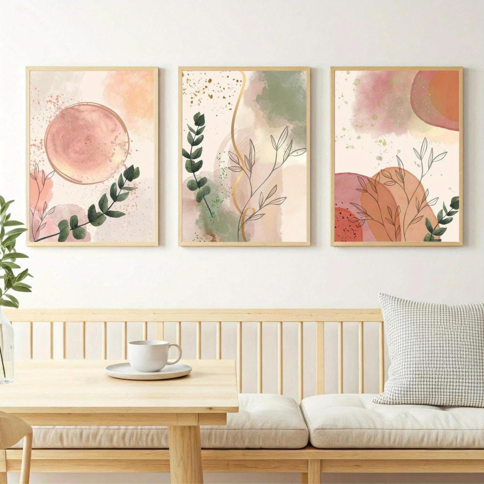 Baibexing Abstract Neutral Geometric Line Bohemian Flowers Plants Canvas Printing Wall Art Posters Prints For Home Decor 30X40Cmx3Pcs Unframed