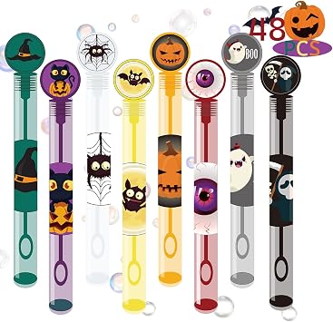 48 PCS Halloween Party Favors Bubble Wands, Halloween Toys for Kids 8 Colors Assortment Designs for Halloween Goodie Bag Stuffers Non Candy Treats Bubble Maker Toys