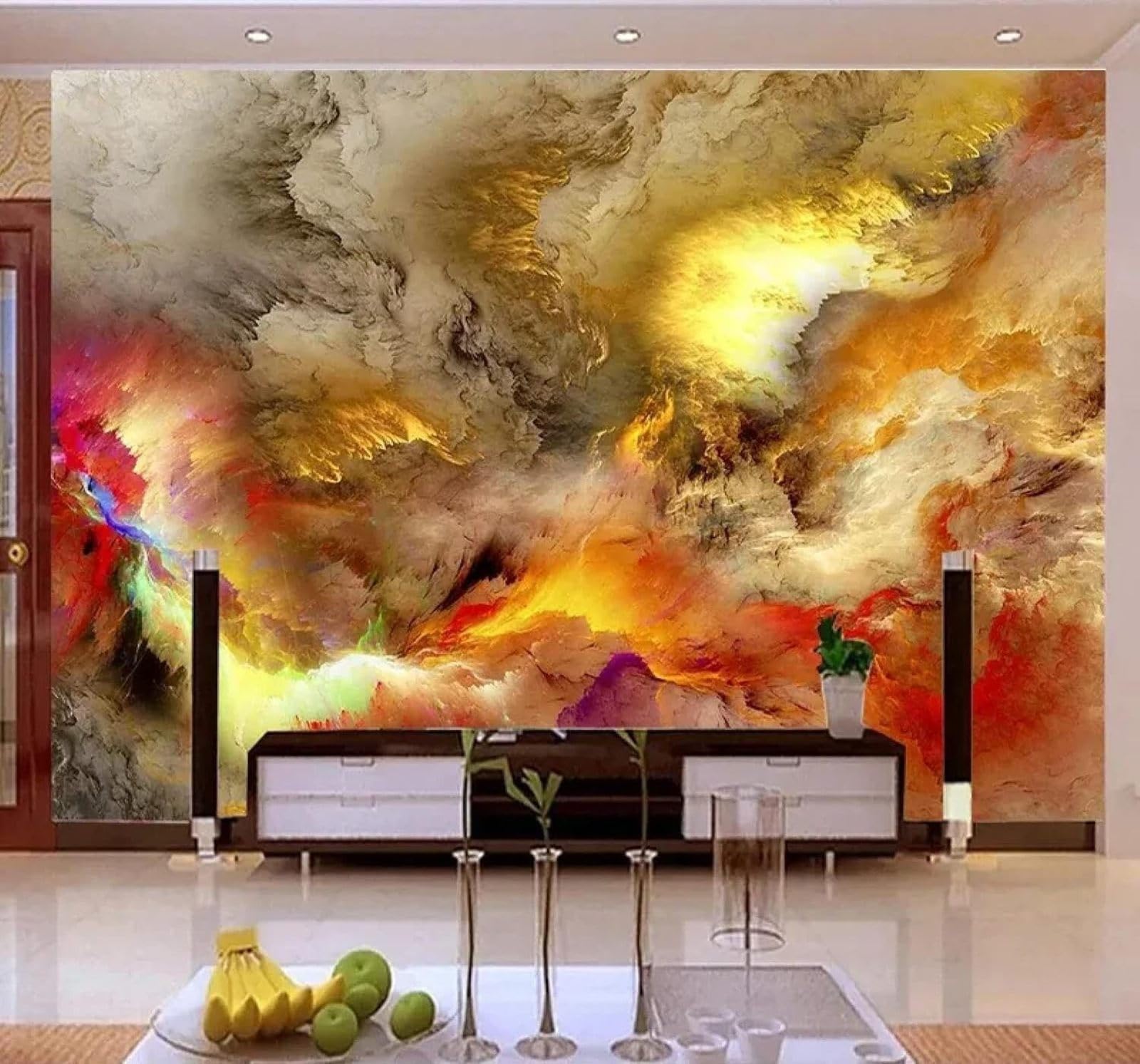 XLMING Abstract Art Colourful Smoke Unique 3D Wallpaper Silky Texture Home Study Office Grey Dining Room Sofa Bedroom Living Room TV Backdrop-350cm×256cm