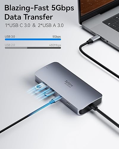 Miniatura 7 de Estación de acoplamiento USB C de monitor dual, estación de acoplamiento Selore de 3 monitores con triple pantalla 4K con 2 HDMI, DisplayPort,