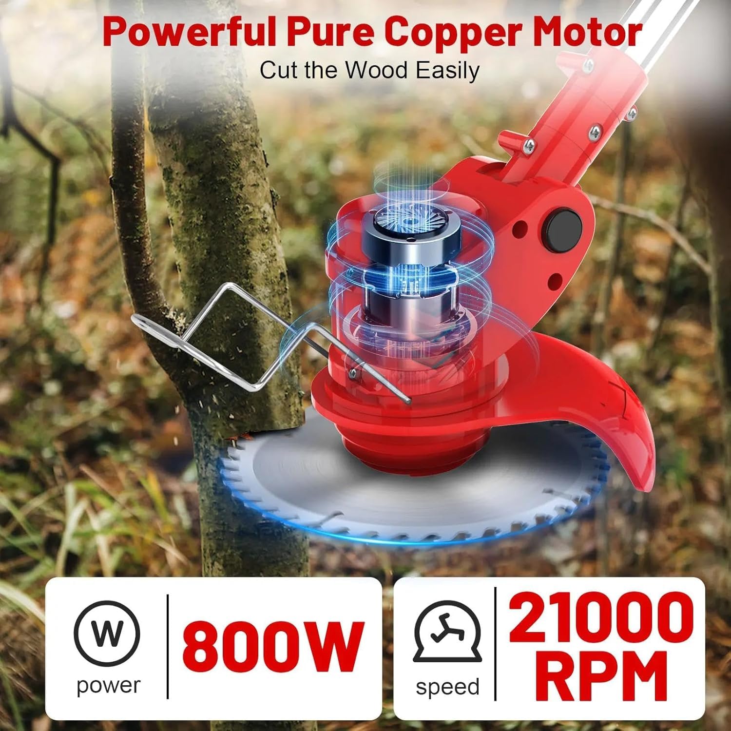 Desbrozadora con batería, batería eléctrica para baterías Makita 3 en 1, desbrozadora giratoria 90°, con batería y cargador, mango ajustable para podar césped y jardín (rojo)