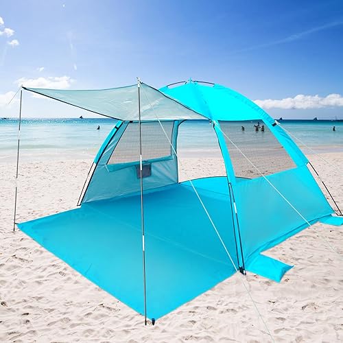 DLUCKY Tienda de campaña de playa para 23-45 personas, protección solar portátil anti-UV UPF 50+, suelo extensible en ambos lados, toldo extensible,