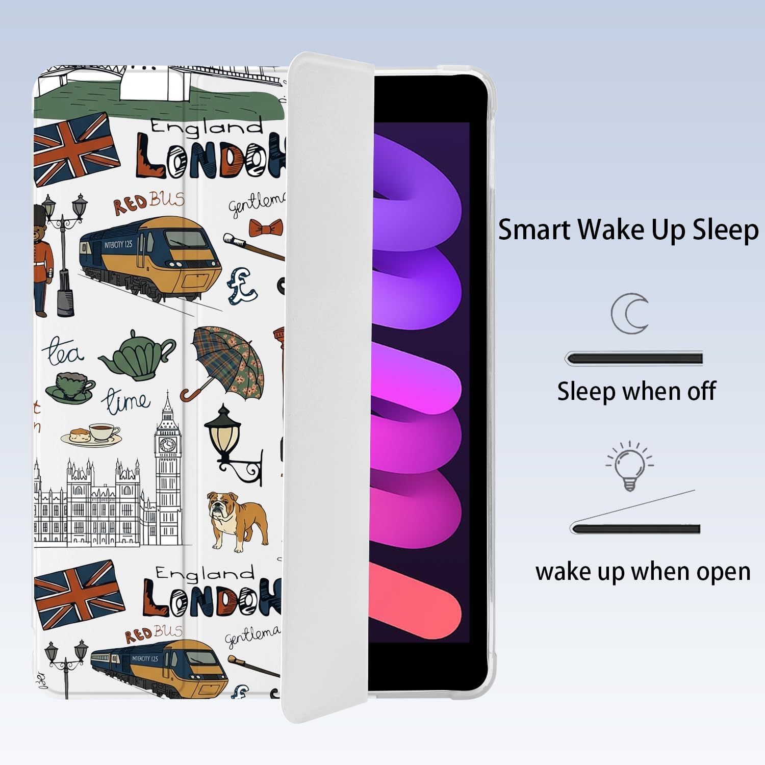 Cute London City England for iPad (A16) 11th Gen Case 11 Inch 2025, for iPad 10th Gen Case 10.9 Inch 2022 with Pencil Holder, Auto Sleep/Wake, White Leather Soft TPU Back Cover