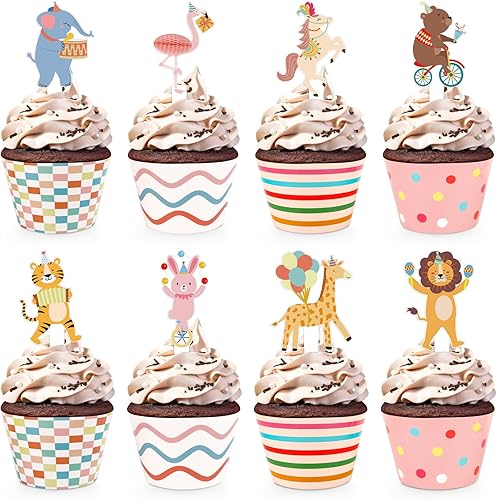 Miniatura 10 de Paquete de 48 adornos y envoltorios retro para cupcakes, decoración retro de neón para tartas de fiesta temática de los años 80 y 90, suministros de