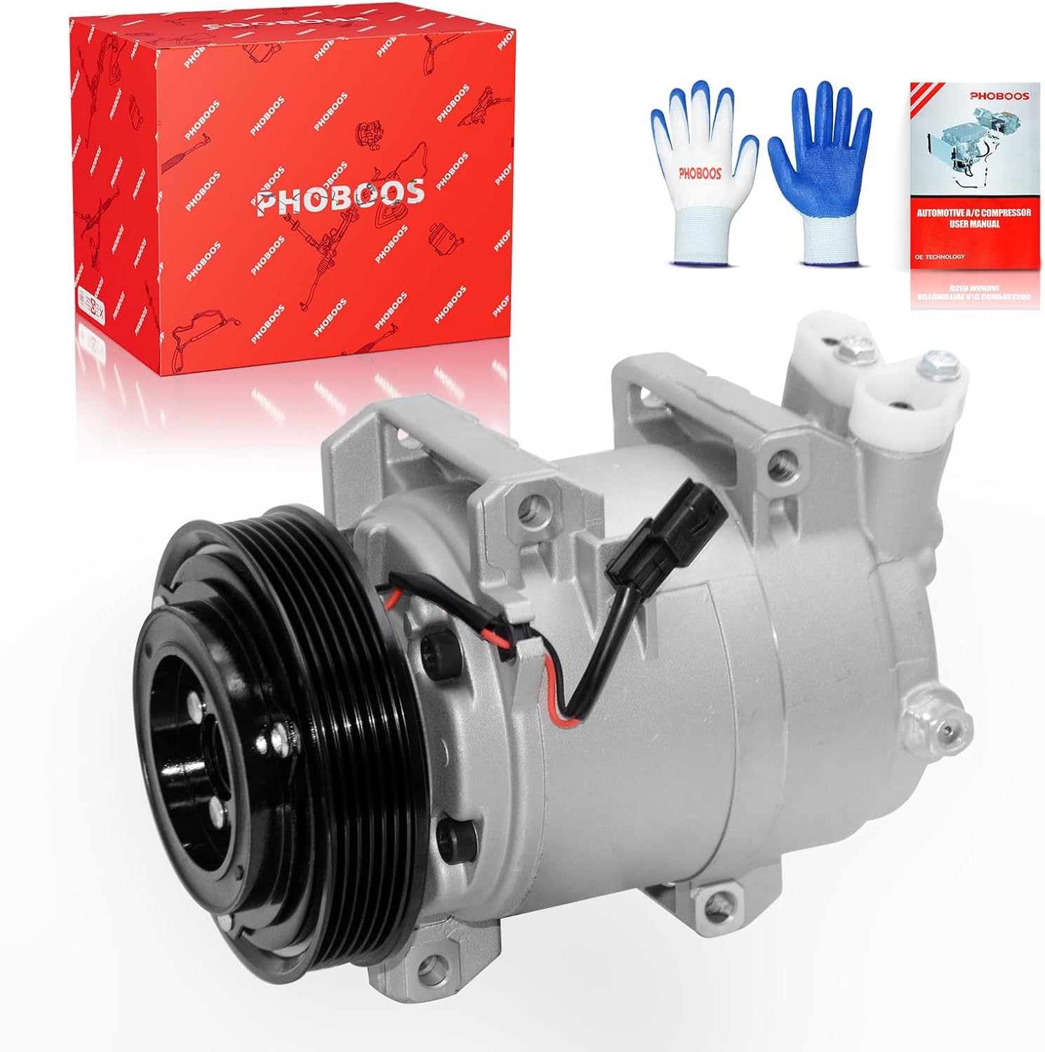 PHOBOOS A/C Compressor with Clutch Compatible with Nissan Rogue 2008-2013 L4 2.5L, Rogue Select 2014-2015 L4 2.5L, Fast Cooling, Low Noise, Easy Installation, Ref. CO-11200C, 98490