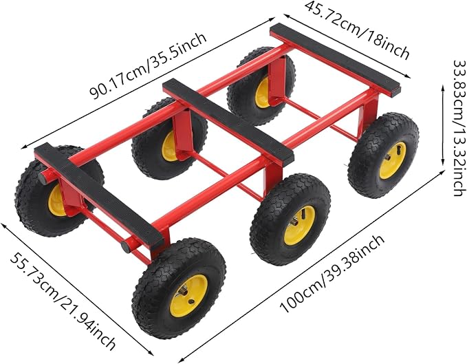 Carretilla de Jardín de Acero Capacidad 1200 lbs con 6 Ruedas Inflables miniatura 3