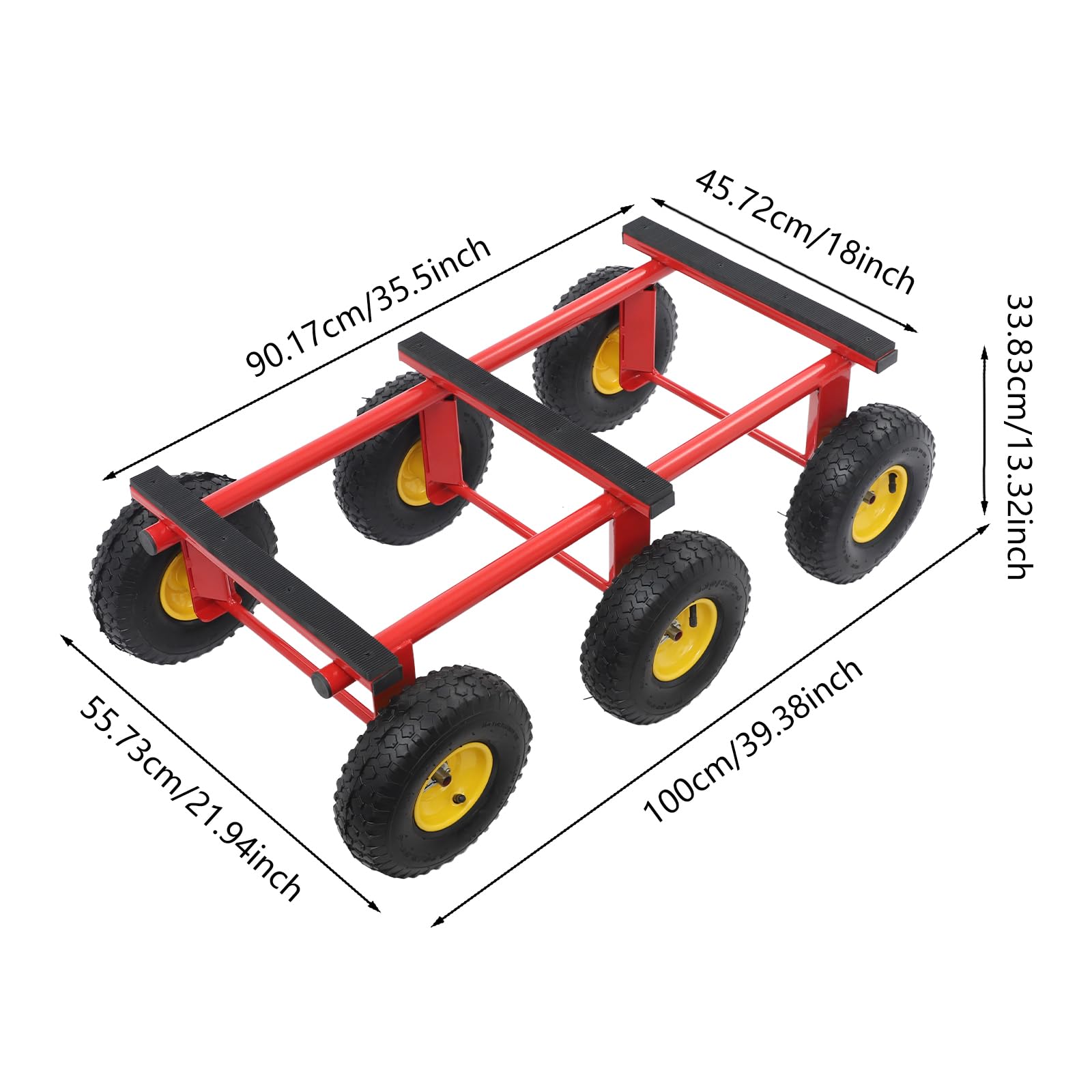 Transportroller 1200 lbs, 6 aufblasbare Räder, Rot/Schwarz