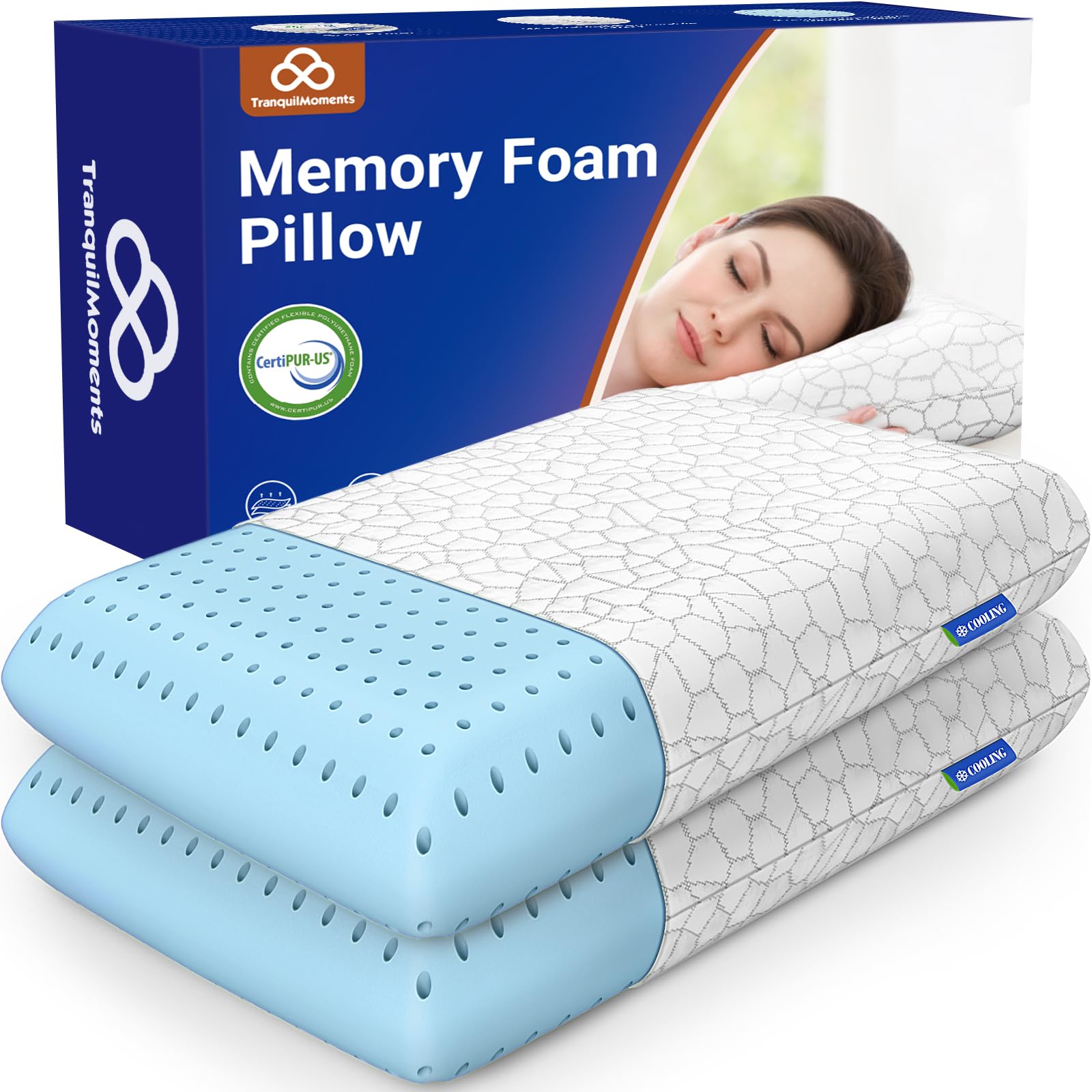 Memory Foam Pillows, Bed Pillow, Bed Pillow for Side, Back and Stomach Sleepers, Neck Pillow for Sleeping with Removable and Machine Washable Cover, Queen Size (1 Pack)