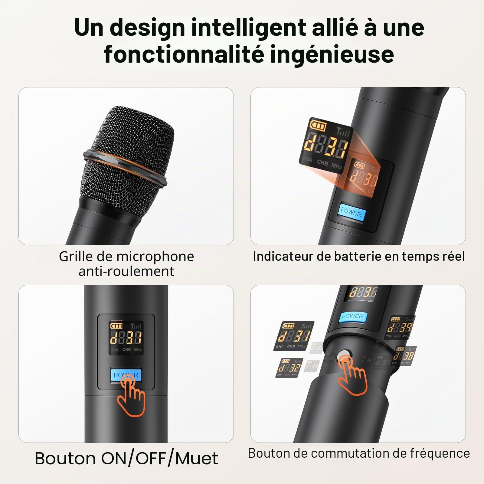 MELONARE Système de Micros sans Fil UHF Compact 4 Canaux MWM-41-4H