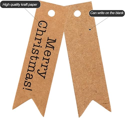 Miniatura 10 de jijAcraft Etiquetas de Feliz Navidad, 100 etiquetas de regalo con cuerda, etiquetas de papel kraft rojas impresas con etiqueta de Feliz Navidad,