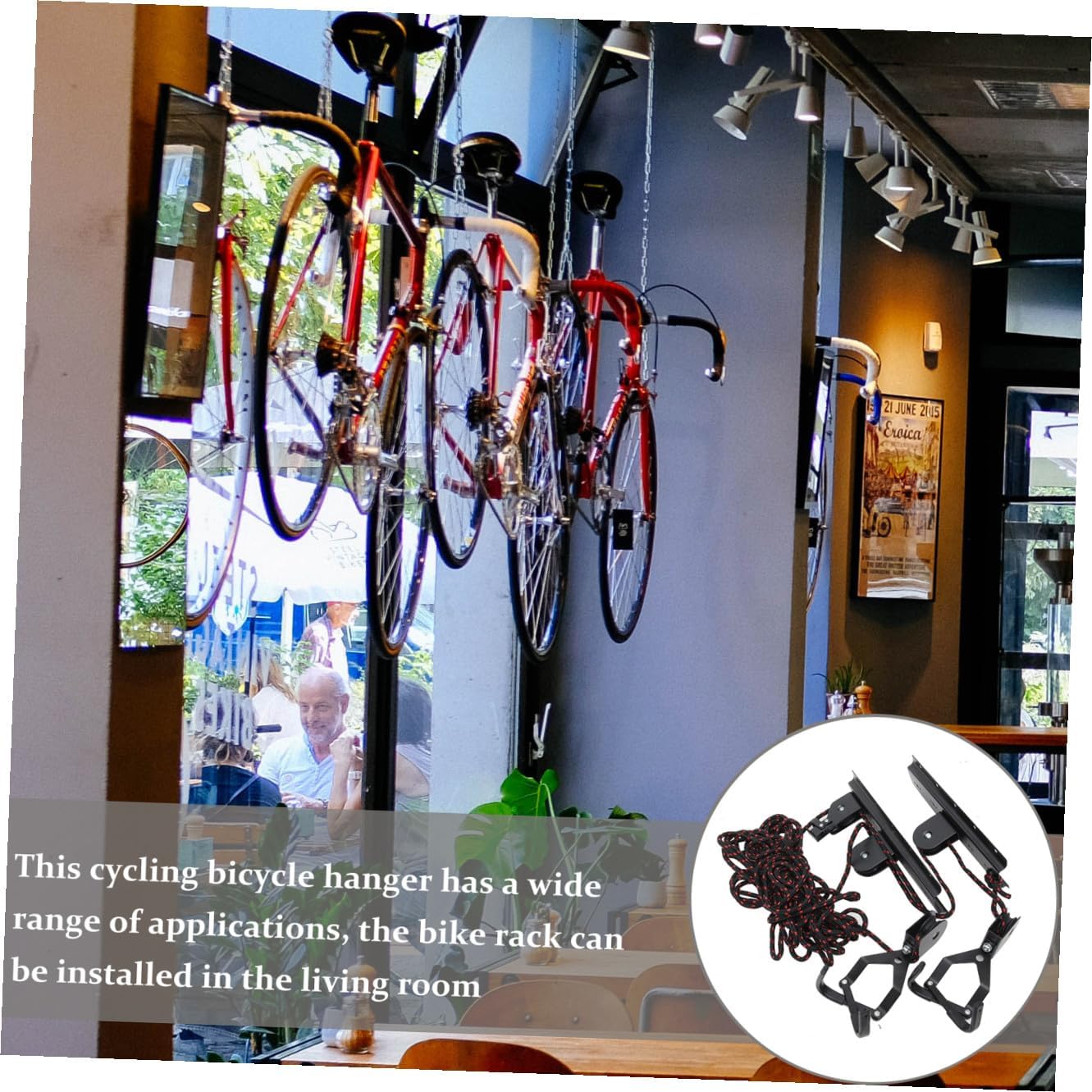 Bike Hoist Pulley System Garage Ceiling Mount Bicycle Storage Hanger with Wall Hooks Black Steel Rack for Indoor Bike Parking and Garage Organization Random Color