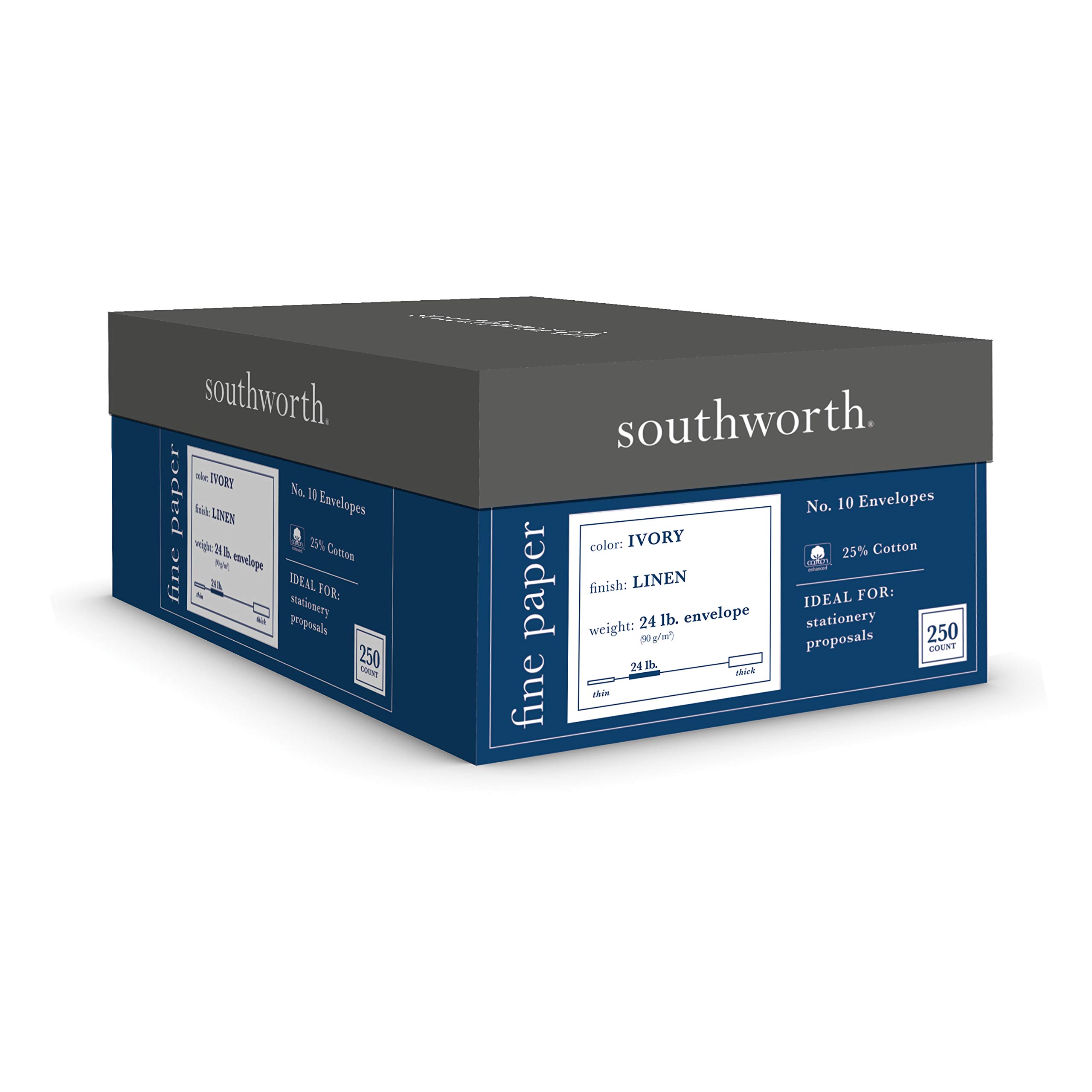 Photo 1 of Southworth FSC Certified 55% Recycled 25% Cotton Linen Business Envelopes, #10 (4 1/8in x 9 1/2in), 24 Lb, Ivory, Box Of 250, J564-10