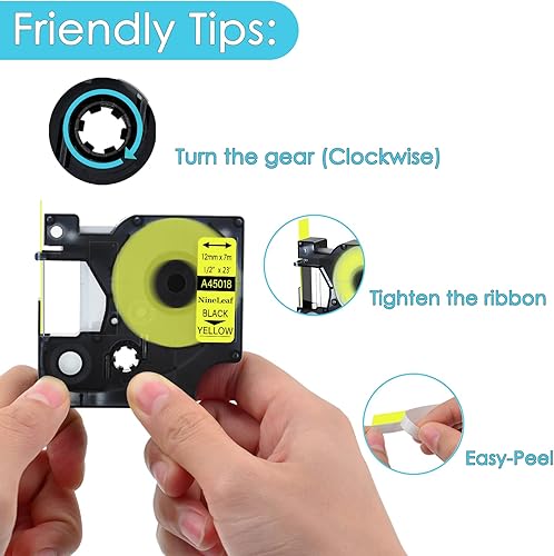 Miniatura 3 de NineLeaf Paquete de 3 cintas de etiquetas compatibles con Dymo D1 45018 S0720580 de 0.472 in, 12 pulgada, negro sobre amarillo, para LabelManager
