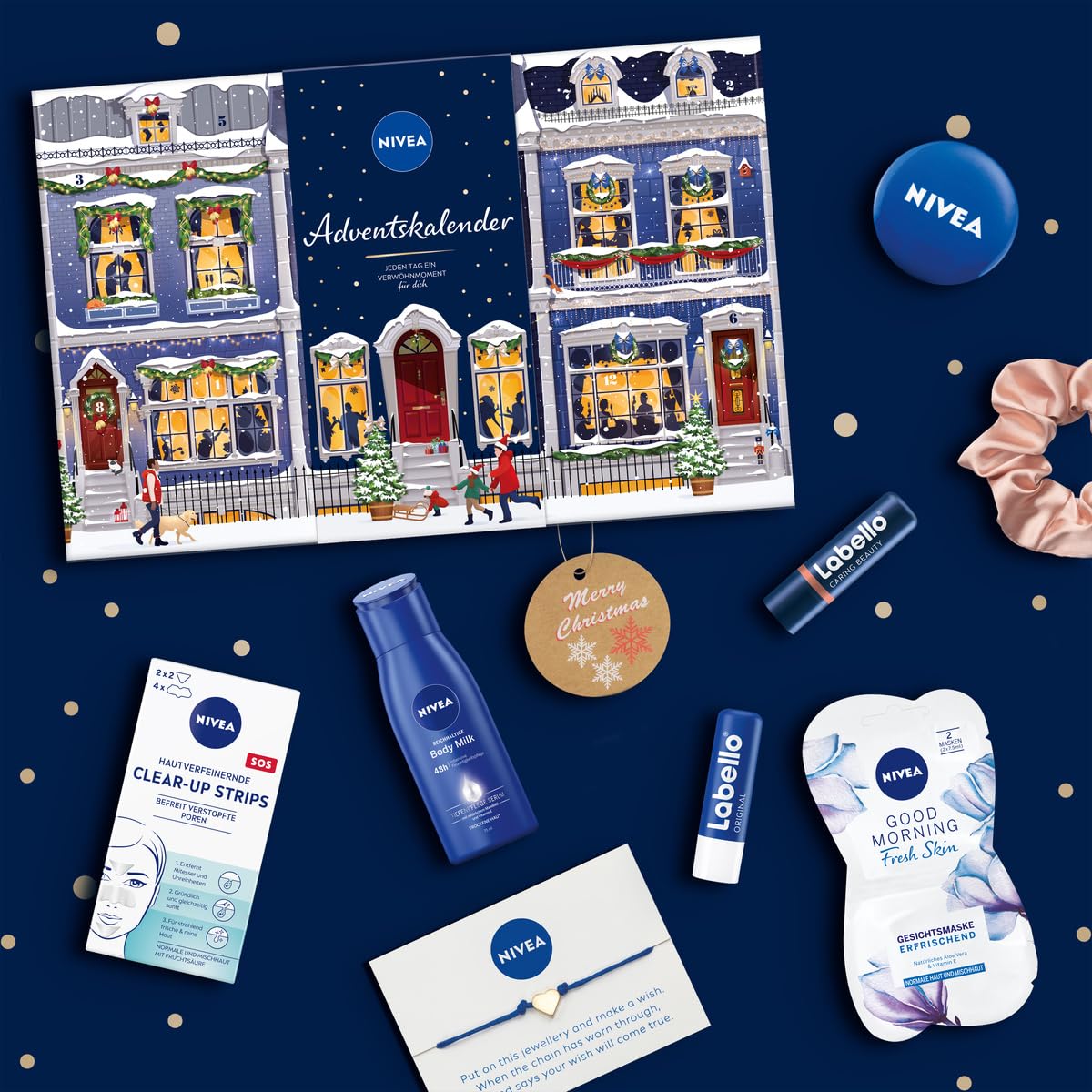 NIVEA Adventskalender 2022 für 24 einzigartige Verwöhnmomente, Weihnachtskalender mit ausgewählten Pflegeprodukten & Accessoires, Pflegeset für die Adventszeit, Blau, 916.0 milliliters