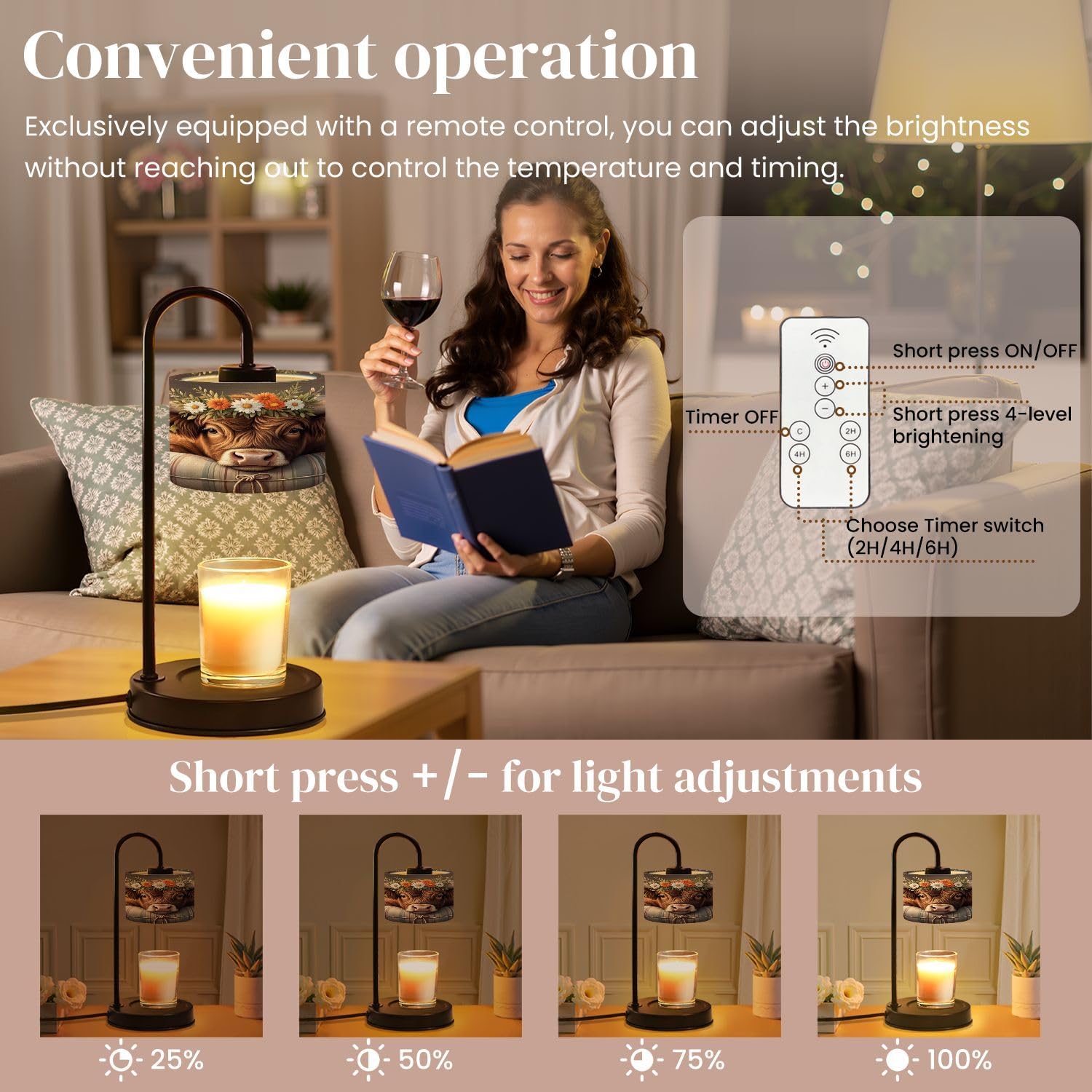 Candle Warmer Lamp with Timer and Dimmer, Cute Highland Cow Baby Rustic Farmhouse Daisy Amiable Calf Aesthetics Wax Melt Warmer with 4 Bulbs, House Warming Birthday Gifts for Women Mom New Home Decor