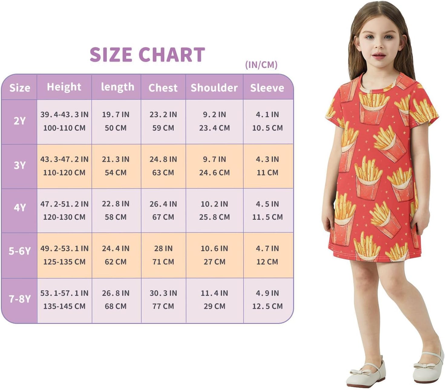 Pitched Fries Girls Dresses Summer Dresses for Girls with Cotton Short Sleeves for Casual a Line Dress Size 2-8Y