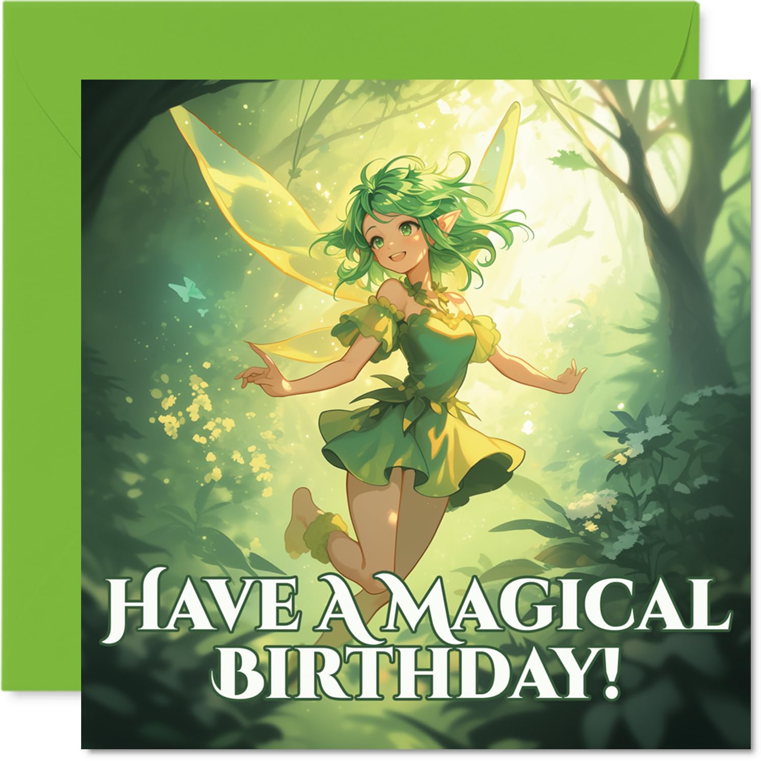 Cute Birthday Card - Sprinkle Some Birthday Magic - Whimsical Fairy in an Enchanted Forest - Joyful Design to Charm Any Celebration - 145mm Square, Envelope Included
