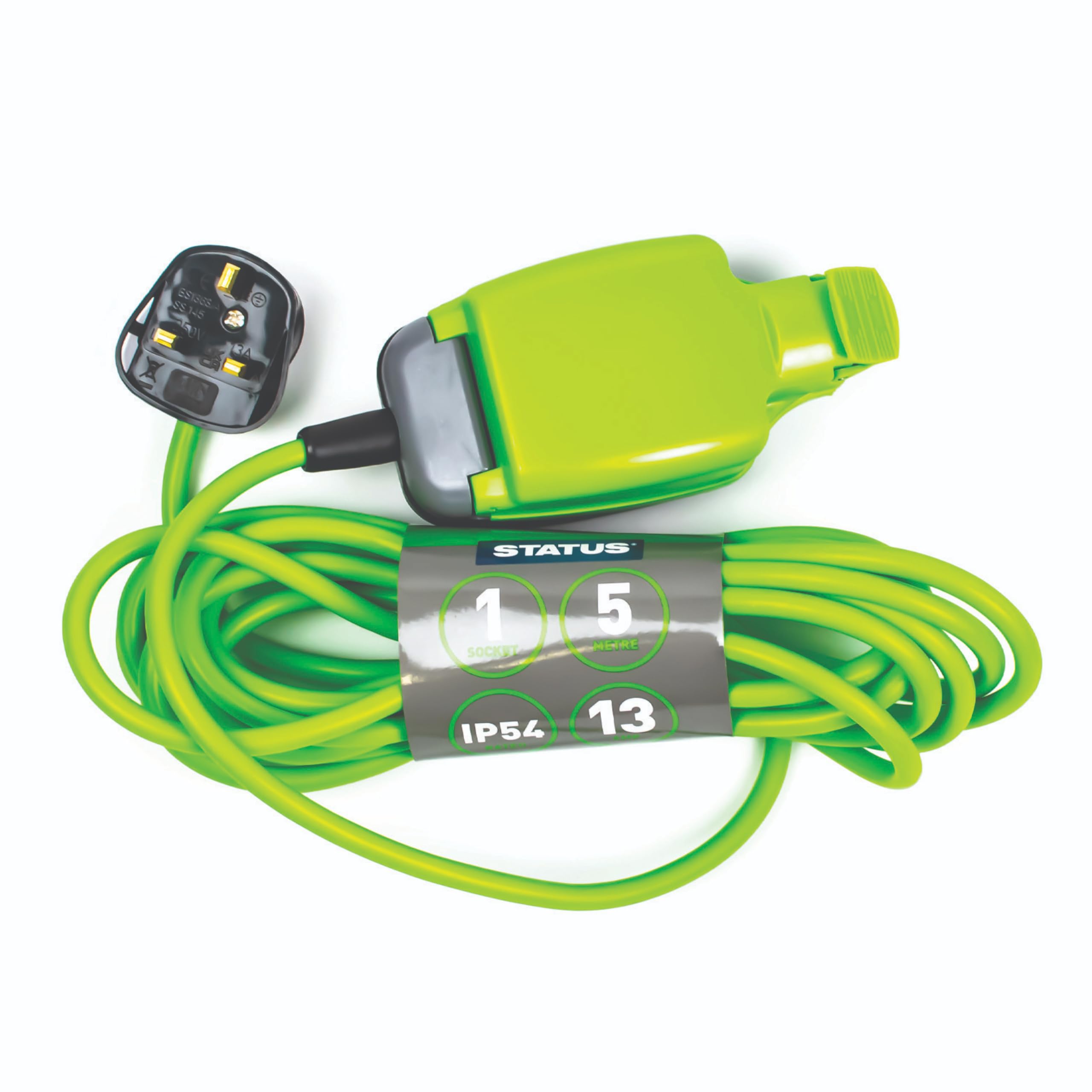 STATUS 1 Socket Extension Lead | 5m Green Waterproof Extension Cable |13 amp