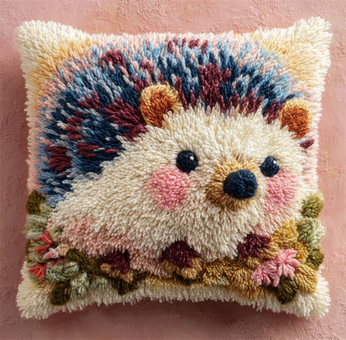 ZUHK Latch Hook Kits for Adults/DIY Pre-Printed Craft Latch Hook Pillow Kits fit for Throw Pillow Cover Sofa Cushion Cover,17x17 in (Hedgehog 4) — image 1