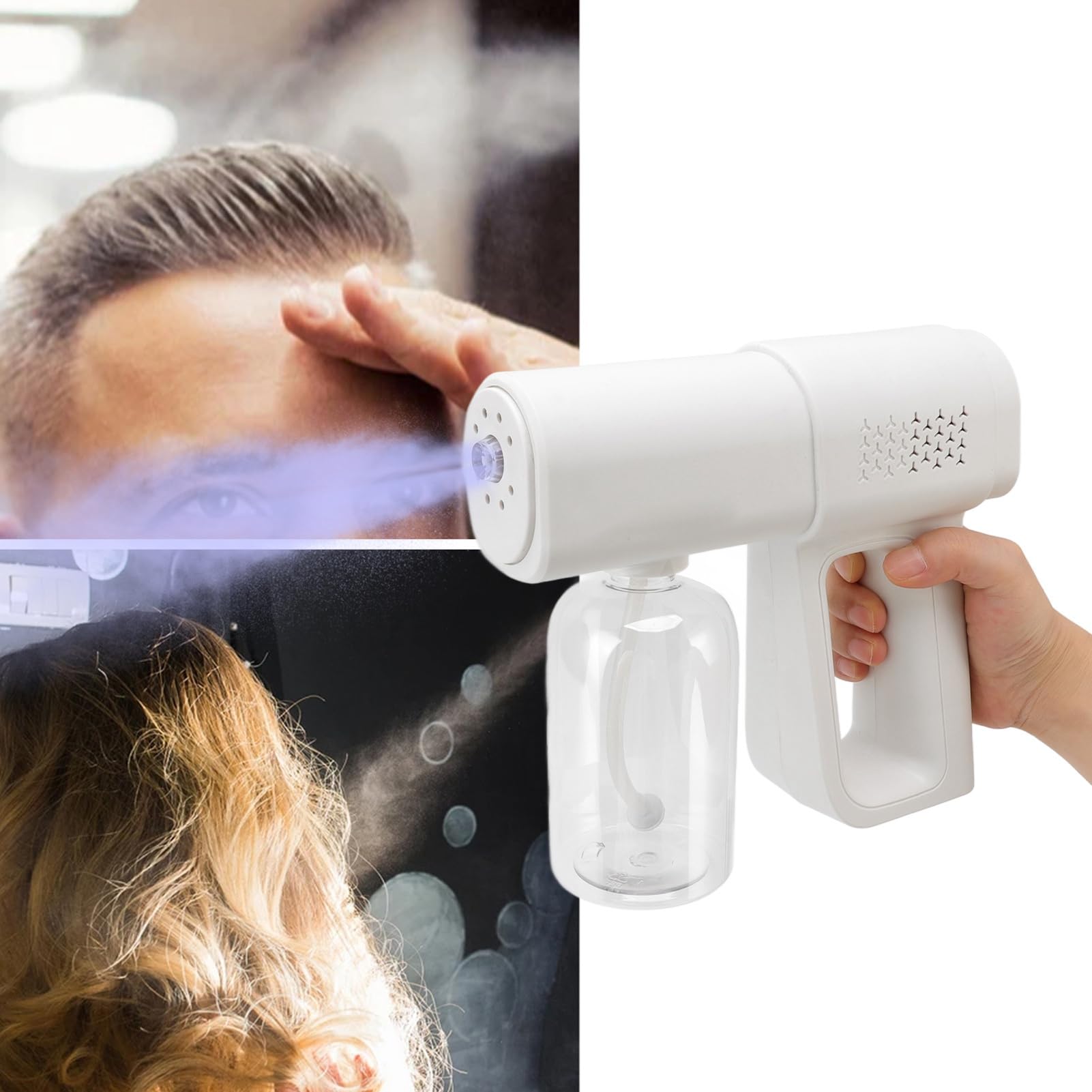 Nano Spray Gun 380ml Pulverizador Hidratante para el Cabello Pulverizador de de Peluquería Recargable Inalámbrico para Peluquería en Casa (Blanco)