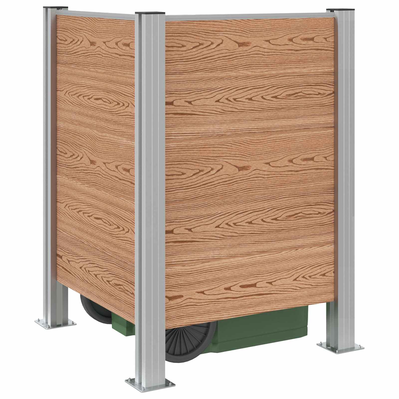 Mülltonnenzaun Braun 85 x 85 x 115 cm aus Aluminium und WPC, wetterfest, erweiterbar, stabile Mülltonnenbox für Garten, Vorgarten, Terrasse und Außenbereich