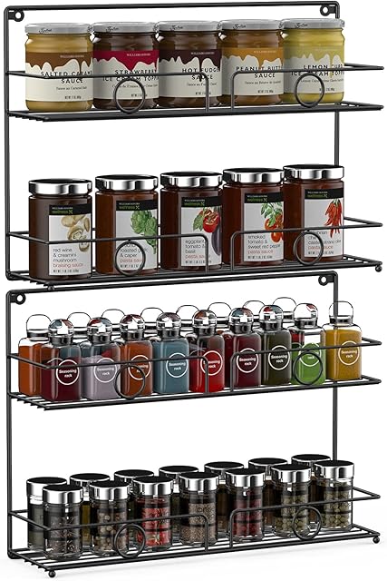 Spice Rack Organizer Wall Mounted 4 tier Hanging Spice Shelf Storage Racks Great for Kitchen and Pantry Storing Spices Seasoning, Household Items,Bathroom, Bedroom cosmetic