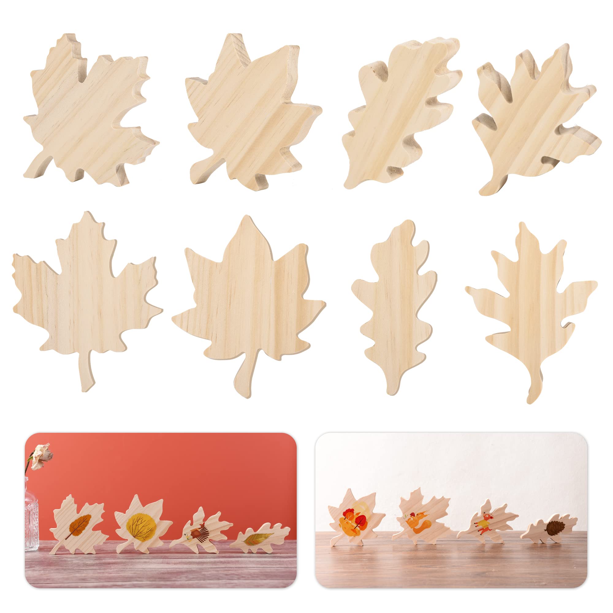 12 Pcs Fall Wood Maple Leaf Cutouts Unfinished Leaves Table Wooden Sign Autumn Thanksgiving Farmhouse Tiered Tray Decor 3D Harvest Wooden Block for DIY Craft Home Desk Office Party Decoration