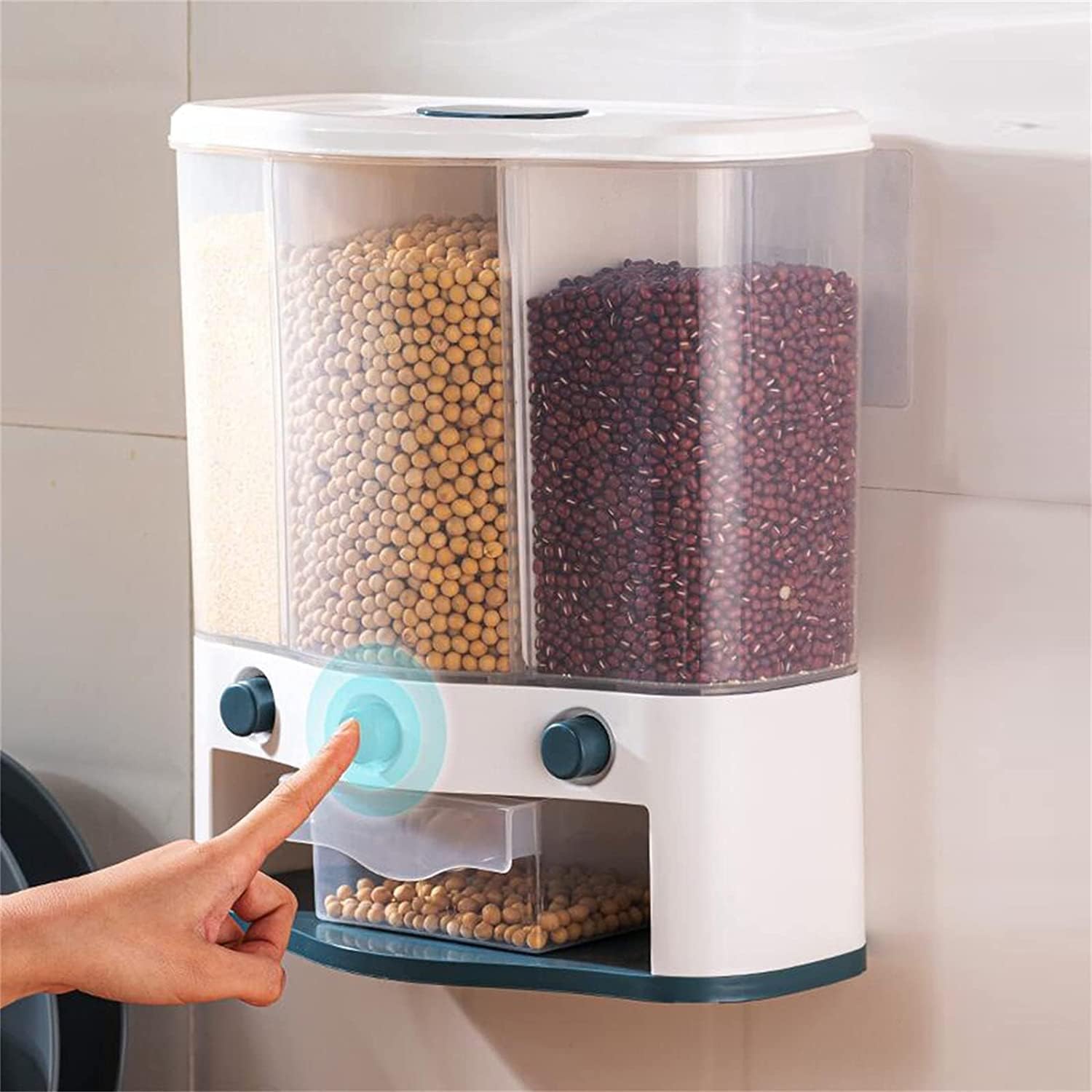 Multigrain Tank, Cereal Dispensers with Cup Dry Food Dispenser Cans Food Storage Grains Container for Home Kitchen, Movable Detachable Partition (3 Grids)