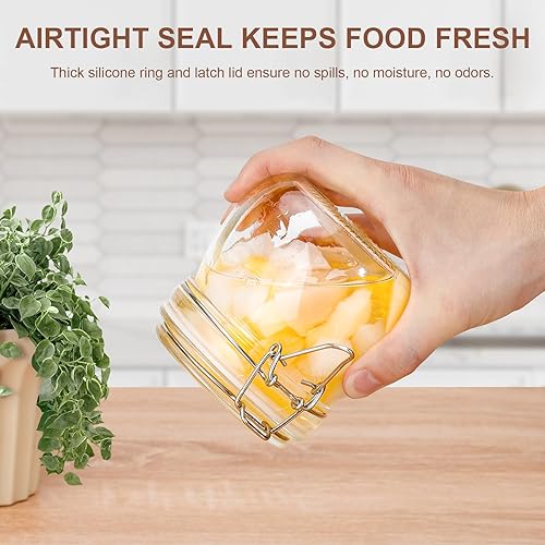 Miniatura 4 de Juego de 6 recipientes herméticos de vidrio con tapas, tarros redondos grandes de almacenamiento de alimentos de 17 onzas  pasta, frijoles, avena,